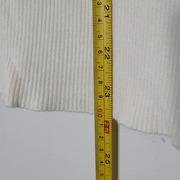 Esprit | Pearl White Knit Short Satin Sleeve Blouse Top Surplice Stretch M - Picture 7 of 8